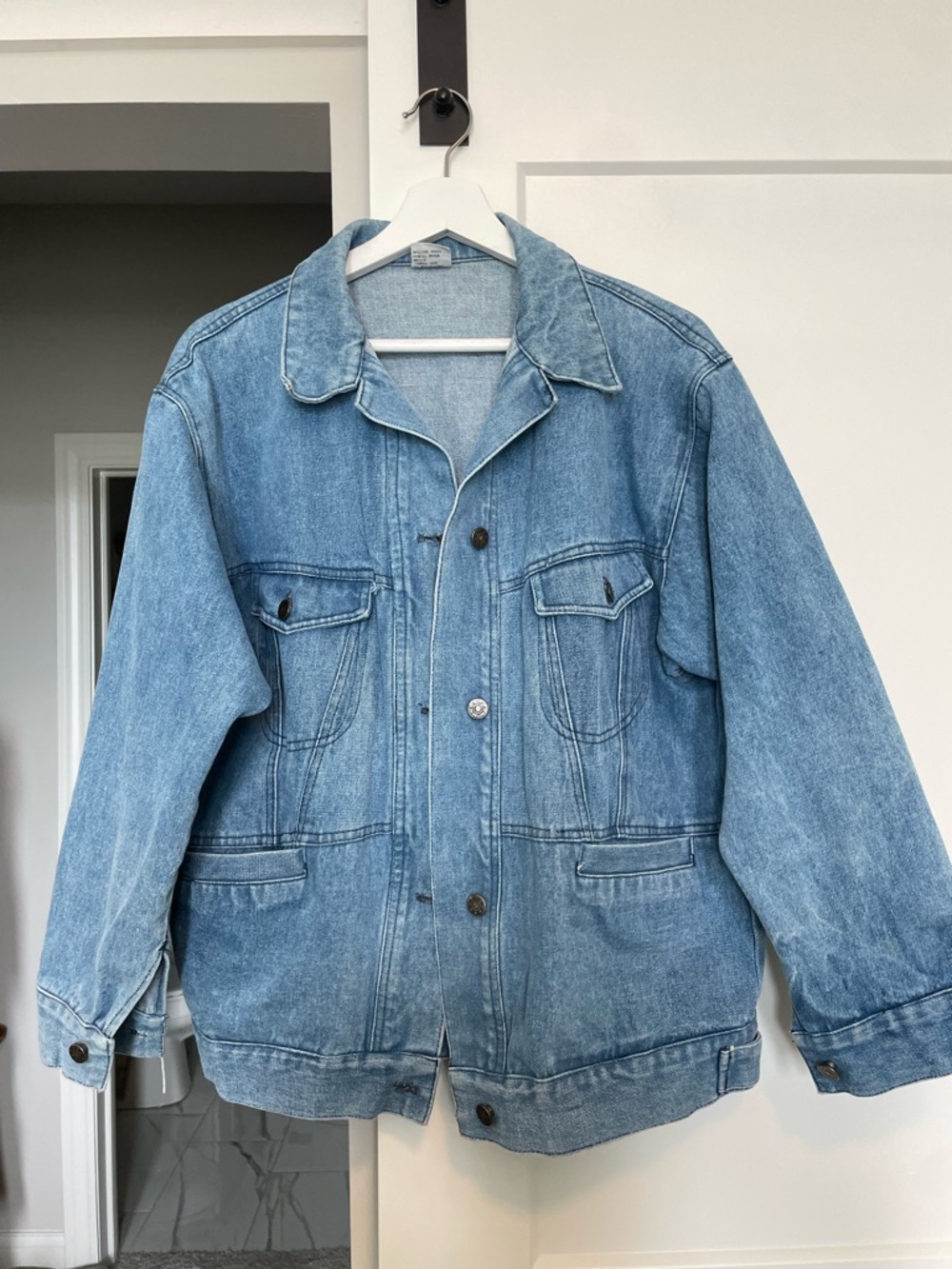 Light Blue Denim Chore Jacket - Vintage QMaid Oversized Fit